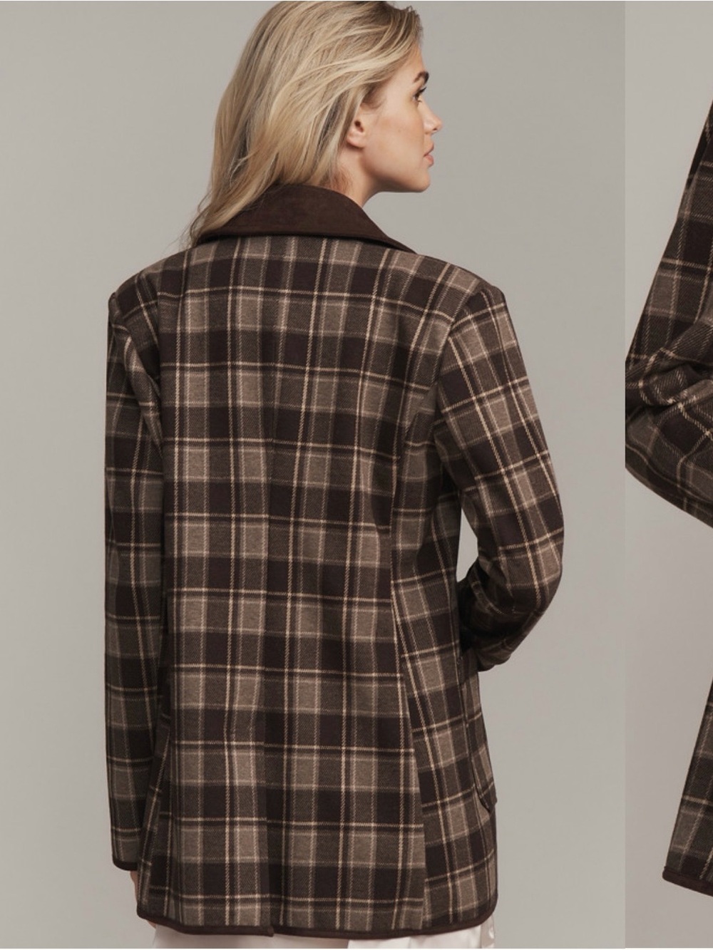 Avec Les Filles Brown Plaid Double-Breasted Blazer - Picture 2 of 4